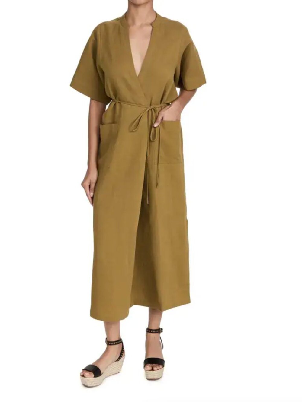 Mara Hoffman Tie-Waist Midi Dress - Olive Green